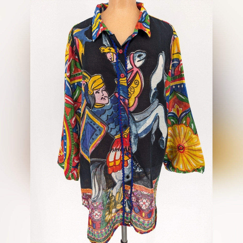 Antica Sartoria by Giacomo Button Down Collared Shirt Art To Wear Colorful Sz XL - Picture 11 of 16